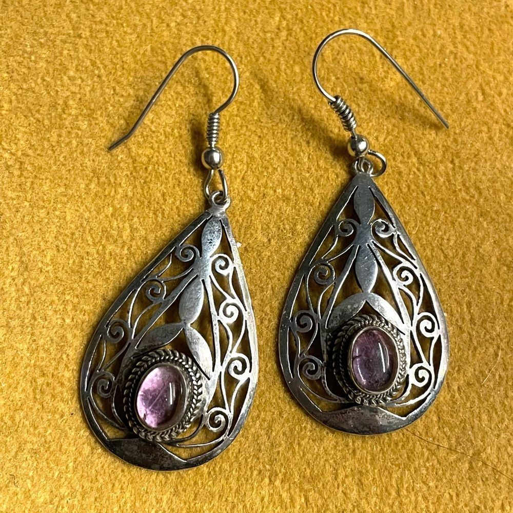 Silver and amethyst teardrop earring